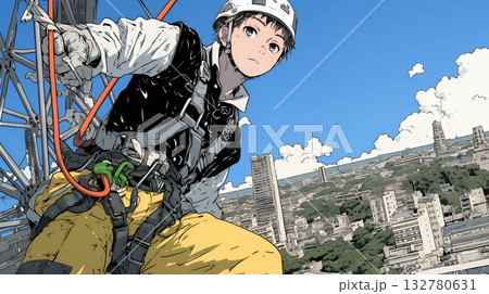 高所で作業をしている男性作業員