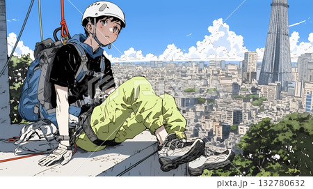 高所で作業をしている男性作業員