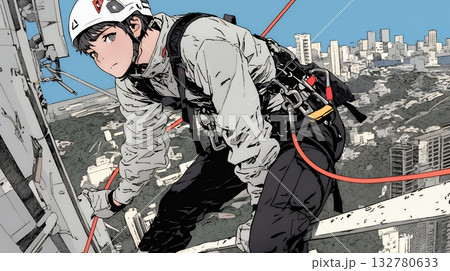 高所で作業をしている男性作業員