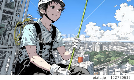 高所で作業をしている男性作業員