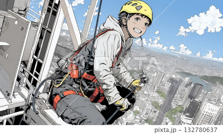 高所で作業をしている男性作業員