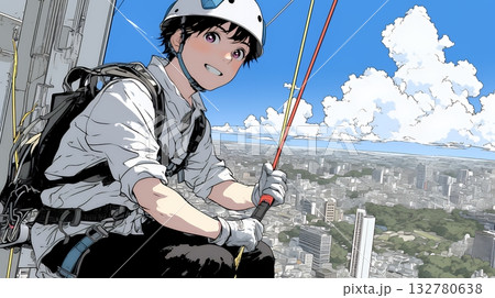 高所で作業をしている男性作業員