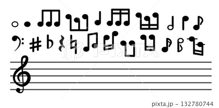 Musical notes on a musical line with a treble clef. Abstract vector melody. Musical notes on a musical line with a treble clef. Abstract vector melody. 132780744