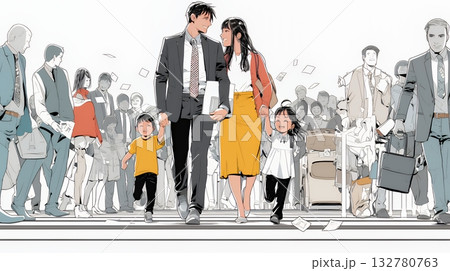 ワーク・ライフ・バランス：ビジネスパーソンが仕事と家庭のバランスをとっている