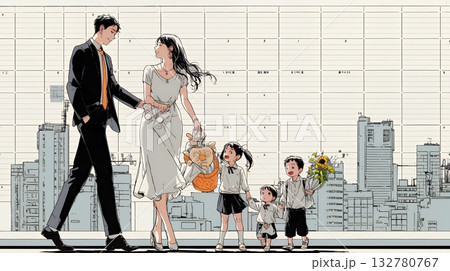 ワーク・ライフ・バランス：ビジネスパーソンが仕事と家庭のバランスをとっている