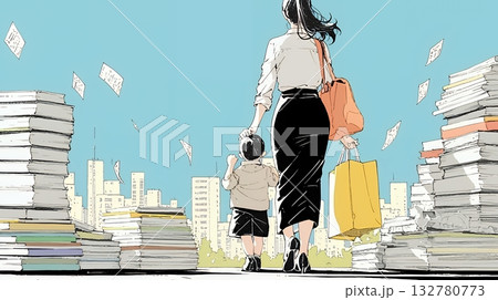 ワーク・ライフ・バランス：ビジネスパーソンが仕事と家庭のバランスをとっている 132780773