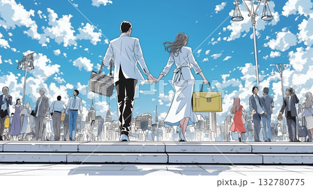 ワーク・ライフ・バランス：ビジネスパーソンが仕事と家庭のバランスをとっている