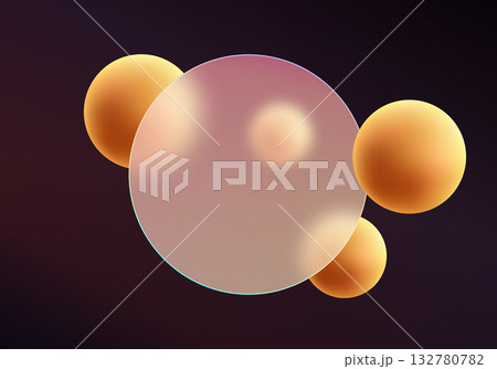 Vector banner with circular glass panel and golden 3D spheres on deep dark gradient background. Perfect for Black Friday promotions. 132780782