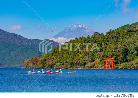 【神奈川県】芦ノ湖のスワン型ボート　富士山 132780799
