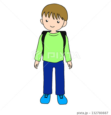 立っている小学生の全身イラスト（男の子1） 132780887