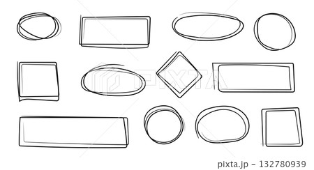Highlight Hand-drawn oval, rectangular, and circle frames. Drawn lines with a pencil. 132780939