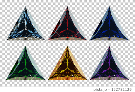 不同顏色三角形切割寶石的CG插圖。推薦六種顏色的鑽石。 132781129
