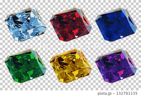 CG illustration of Asscher cut gemstones in different colors seen from an angle. Diamonds in six recommended colors. CG illustration of Asscher cut gemstones in different colors seen from an angle. Diamonds in six recommended colors. 132781135