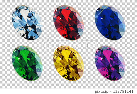 CG illustration of oval-cut gemstones in different colors seen from an angle. Diamonds in six recommended colors. CG illustration of oval-cut gemstones in different colors seen from an angle. Diamonds in six recommended colors. 132781141