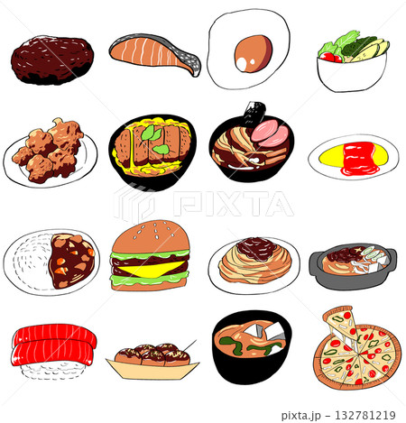 いろいろな食べ物のイラストセット いろいろな食べ物のイラストセット 132781219