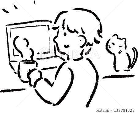 デスクでコーヒーを飲んで休憩をする人のイラスト 132781325