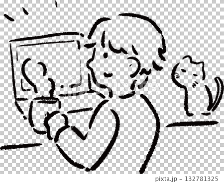 デスクでコーヒーを飲んで休憩をする人のイラスト 132781325