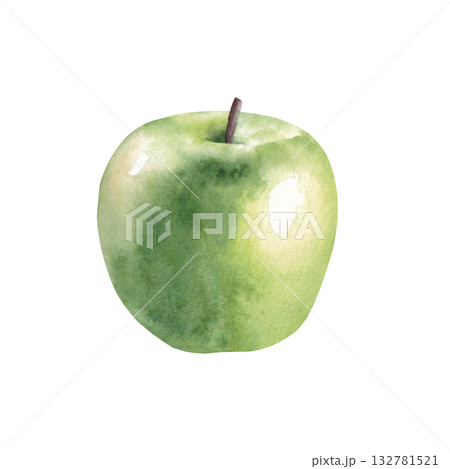 Ripe green apple. Hand drawn watercolor illustration isolated on white background for print and design 132781521