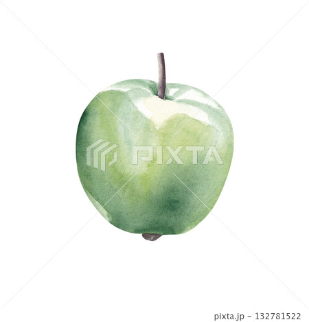 Green apple isolated on white background. Hand drawn watercolor illustration for print and design Green apple isolated on white background. Hand drawn watercolor illustration for print and design 132781522