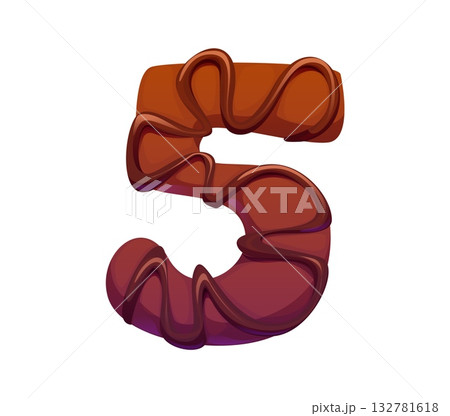 Dessert font, cookie biscuit, bakery sweet type of pastry or candy confectionery, cartoon vector. Cookie font number 5 Five as chocolate biscuit with cocoa cream for bakery desserts typeface 132781618