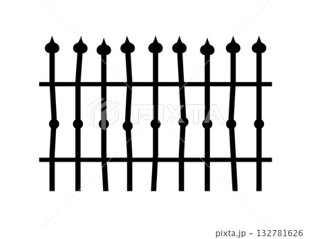 Cemetery or park iron fence border silhouette. Spooky antique vector barrier shape, Halloween horror cemetery iron fence. Scary graveyard forged palisade silhouette or creepy garden metal border form 132781626