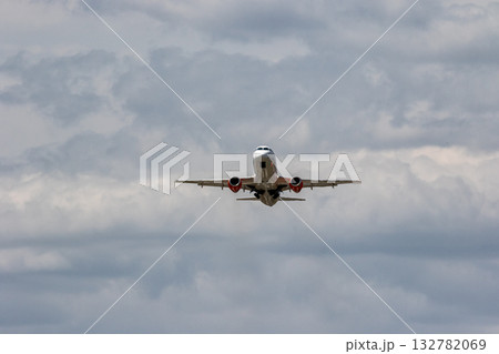 Takeoff of a passenger jet in hot summer weather Takeoff of a passenger jet in hot summer weather 132782069