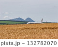 A passenger plane takes off on a very hot summer day 132782070