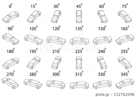 Isometric limousine rotation set in outline style. Isometric limousine rotation set in outline style. 132782096