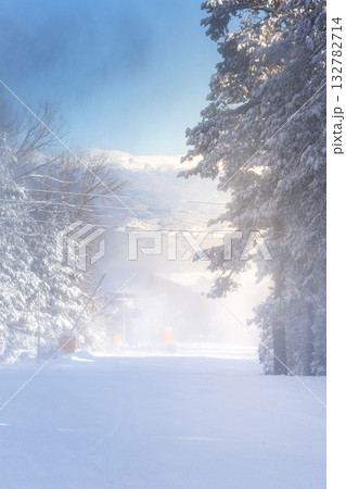 Bansko, Bulgaria, winter ski road and snow cannon 132782714
