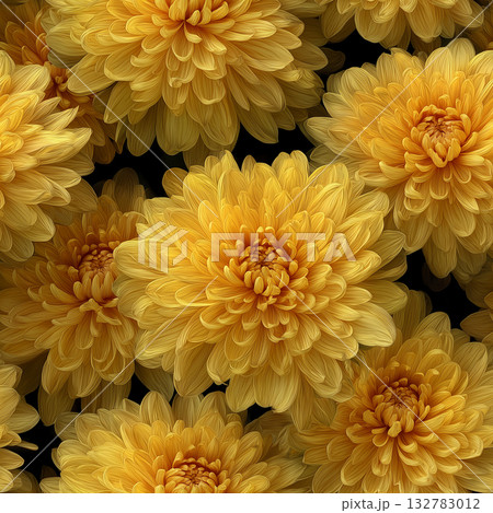 鮮やかな黄色の菊の花のシームレスパターン 132783012