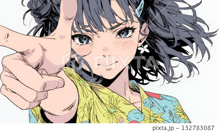 フィンガーガン（指でっぽう）を構えている若い女性