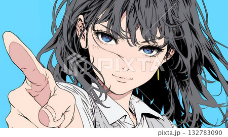 フィンガーガン（指でっぽう）を構えている若い女性