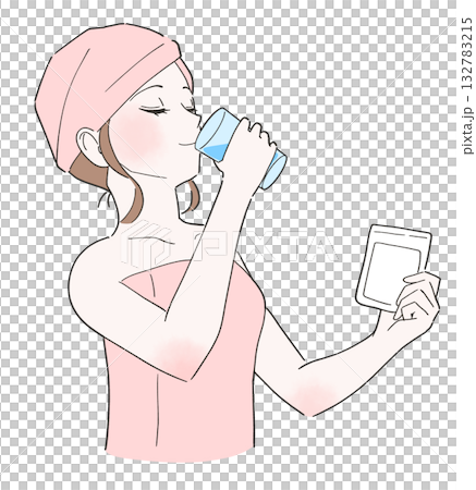 Illustration of a woman drinking supplements Illustration of a woman drinking supplements 132783215