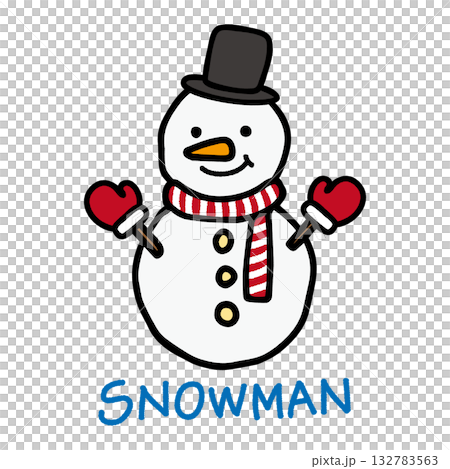 Hand drawn illustration of a cute snowman wearing gloves Hand drawn illustration of a cute snowman wearing gloves 132783563