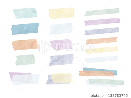 冬色の水彩のシンプルなマスキングテープイラストセット（青・紫・緑・赤・黄色） 132783746
