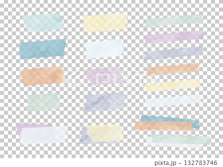 冬色の水彩のシンプルなマスキングテープイラストセット（青・紫・緑・赤・黄色） 132783746