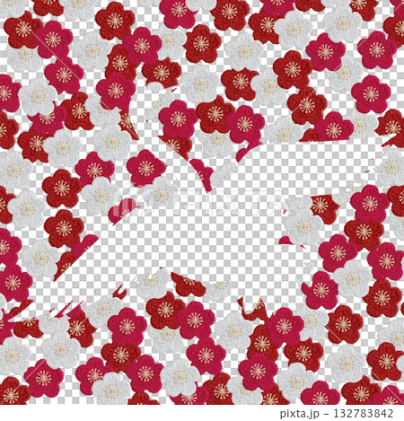 [Crane silhouette on plum blossom background] Hand embroidery illustration material 132783842