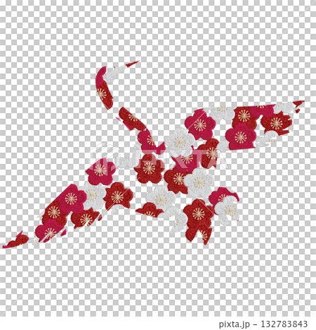[Crane silhouette on plum blossom background] Hand embroidery illustration material 132783843