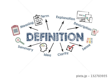 DEFINITION Concept. Illustration with icons, keywords and arrows on a white background DEFINITION Concept. Illustration with icons, keywords and arrows on a white background 132783935
