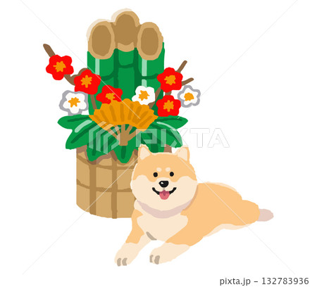 柴犬と門松のイラスト 柴犬と門松のイラスト 132783936