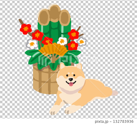 柴犬と門松のイラスト 柴犬と門松のイラスト 132783936