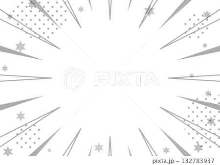 グレースケールの放射線状の輝きと星の飾り枠・集中線と星・水玉模様のモノクロフレーム グレースケールの放射線状の輝きと星の飾り枠・集中線と星・水玉模様のモノクロフレーム 132783937