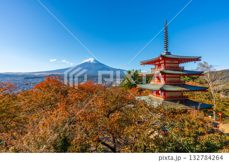 新倉山浅間公園 五重塔と秋の富士山 日本 新倉山浅間公園 五重塔と秋の富士山 日本 132784264