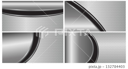 Set of silver-gray metallic backdrop with a 3D polished chrome finish and a glossy diamond plate texture. Vector graphic illustration. Set of silver-gray metallic backdrop with a 3D polished chrome finish and a glossy diamond plate texture. Vector graphic illustration. 132784403