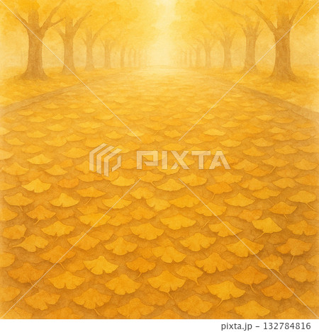 イチョウシリーズ：晩秋のイチョウ並木風景 132784816