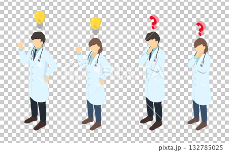 Isometric illustration: A doctor with an idea and a thinking doctor Isometric illustration: A doctor with an idea and a thinking doctor 132785025