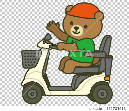 Illustration of a cute bear riding a silver car waving (elderly, welfare, animal character) 132785618
