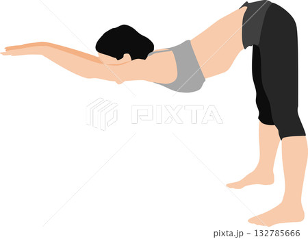 ダイエットする女性のイラスト(ストレッチ)	 132785666