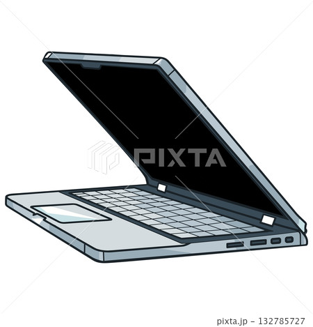 なめらかに開閉する銀色のノートパソコンと黒い無地の画面が革新を感じさせる なめらかに開閉する銀色のノートパソコンと黒い無地の画面が革新を感じさせる 132785727