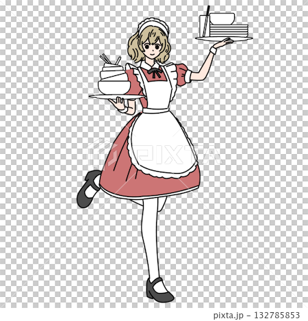 食器を運ぶウェイターの女性 132785853